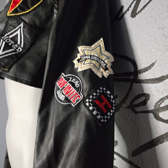 Hot & Delicious Cropped Faux Leather Jacket W/ Front Patches - Black, M - Picture 5 of 9